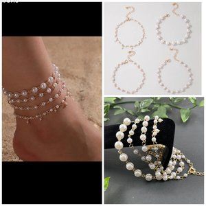 Pearl Bead Tassel Anklet Ankle Set of 4